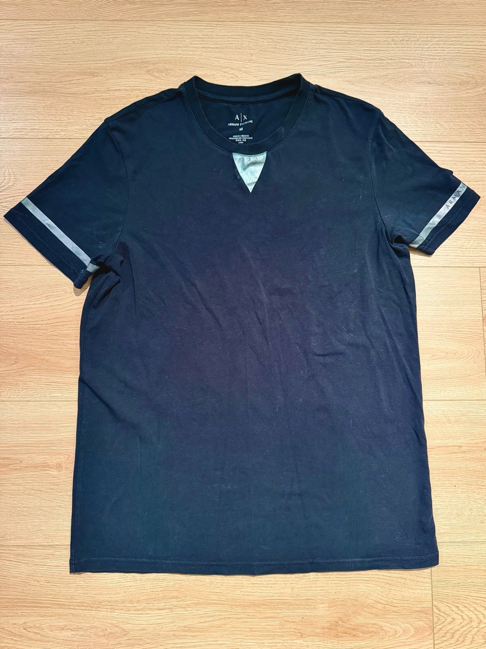 A/X Armani Exchange Black Short Sleeve Shirt with Silver Trim